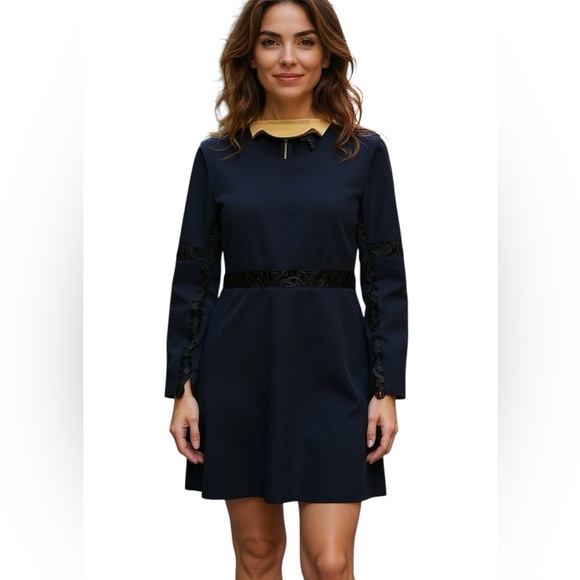 MAJE Navy Blue Mandarin Collar Sheath Long Sleeve Dress - Picture 1 of 13